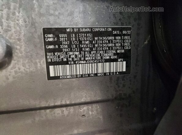 4S4WMAJD0N3457172 2022 SUBARU ASCENT Black Vista interior de 360 grados