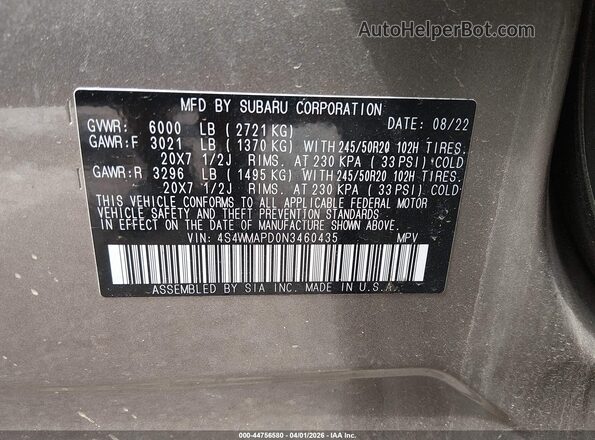 4S4WMAPD0N3460435 2022 SUBARU ASCENT Бежевый Вид подкапотного пространства