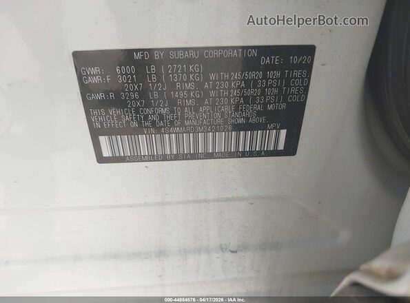 4S4WMARD3M3421026 2021 SUBARU ASCENT White Вид підкапотного простору