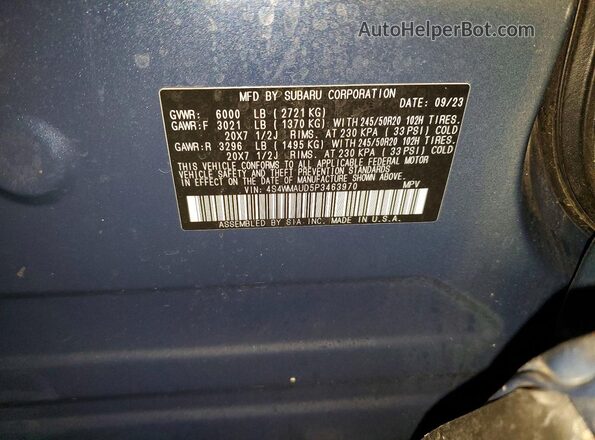 4S4WMAUD5P3463970 2023 SUBARU ASCENT Синий Панорамный вид салона 360°