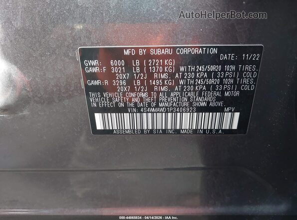 4S4WMAWD1P3406923 2023 SUBARU ASCENT Серый Вид подкапотного пространства