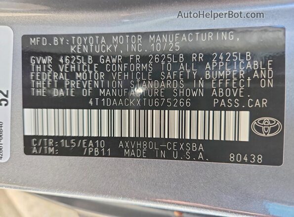 4T1DAACKXTU675266 2026 TOYOTA CAMRY Gray ძრავის განყოფილების ხედი
