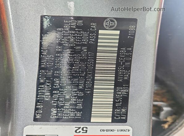 4T1DBADKXTU550117 2026 TOYOTA CAMRY Gray Vista del compartimento del motor