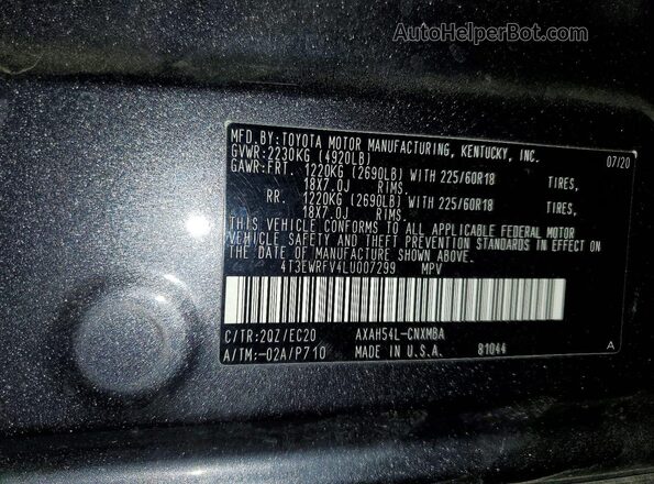 4T3EWRFV4LU007299 2020 TOYOTA RAV4 Gray Widok wnętrza 360 stopni