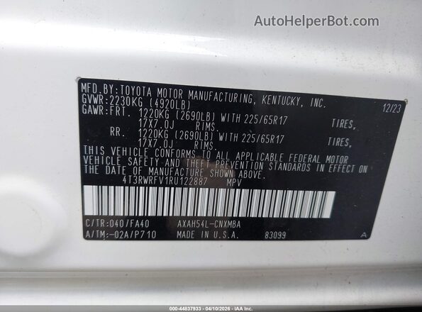4T3RWRFV1RU122887 2024 TOYOTA LE White Engine compartment view