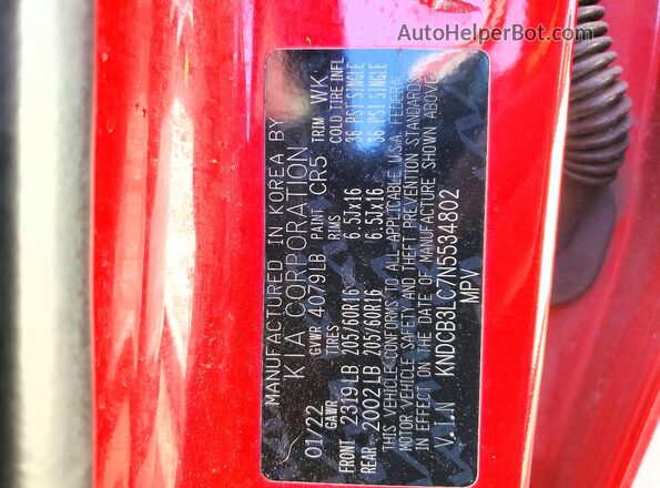 KNDCB3LC7N5534802 2022 KIA NIRO Красный Панорамный вид салона 360°
