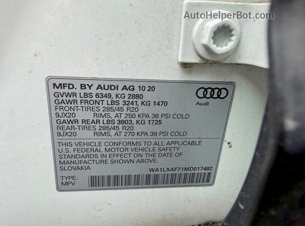 WA1LXAF71MD017482 2021 AUDI Q7 Белый Вид задней части салона