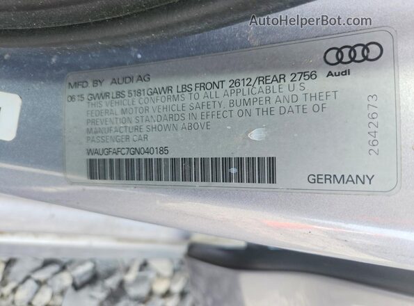 WAUGFAFC7GN040185 2016 AUDI OTHER Gray Vista de la etiqueta del VIN