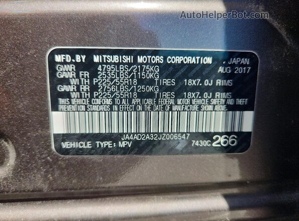JA4AD2A32JZ006547 2018 MITSUBISHI OUTLANDER Коричневый Вид наклейки с VIN-кодом