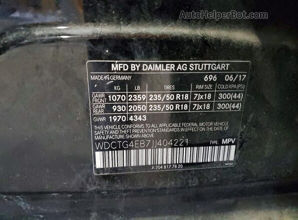 WDCTG4EB7JJ404221 2018 MERCEDES-BENZ GLA-CLASS Black Widok wnętrza 360 stopni