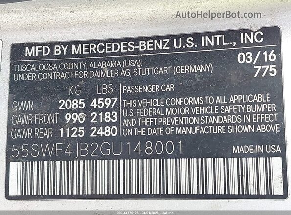 55SWF4JB2GU148001 2016 MERCEDES-BENZ C-CLASS Silver Engine compartment view