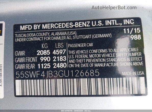 55SWF4JB3GU126685 2016 MERCEDES-BENZ C-CLASS Silver Widok komory silnika