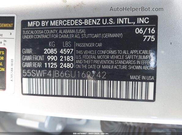 55SWF4JB6GU169742 2016 MERCEDES-BENZ C-CLASS Silver Widok komory silnika