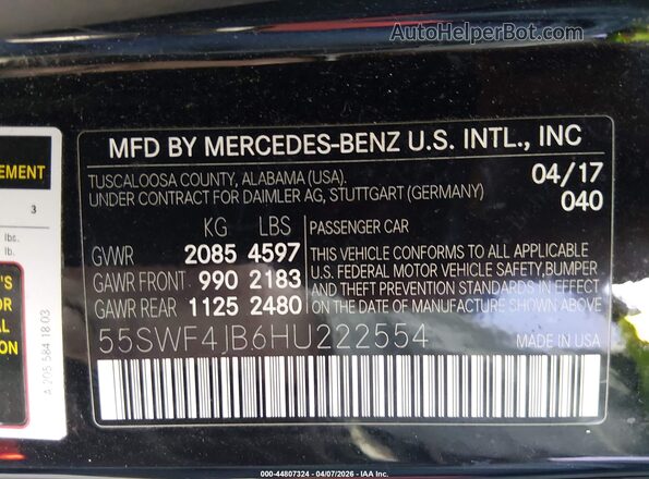 55SWF4JB6HU222554 2017 MERCEDES-BENZ C-CLASS Черный Вид подкапотного пространства