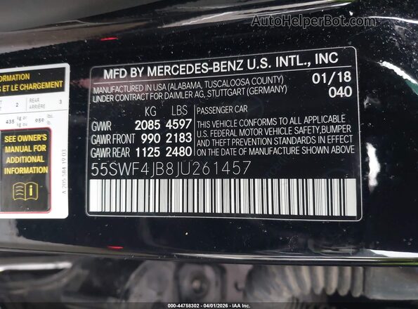 55SWF4JB8JU261457 2018 MERCEDES-BENZ C-CLASS Черный Вид подкапотного пространства