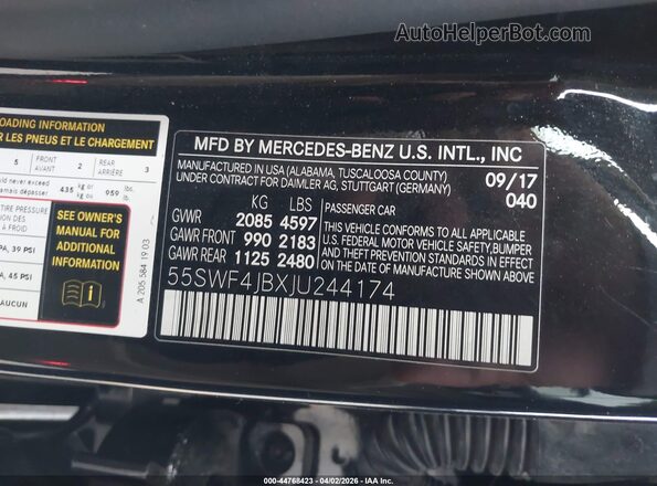 55SWF4JBXJU244174 2018 MERCEDES-BENZ C-CLASS Black Vista del compartimento del motor