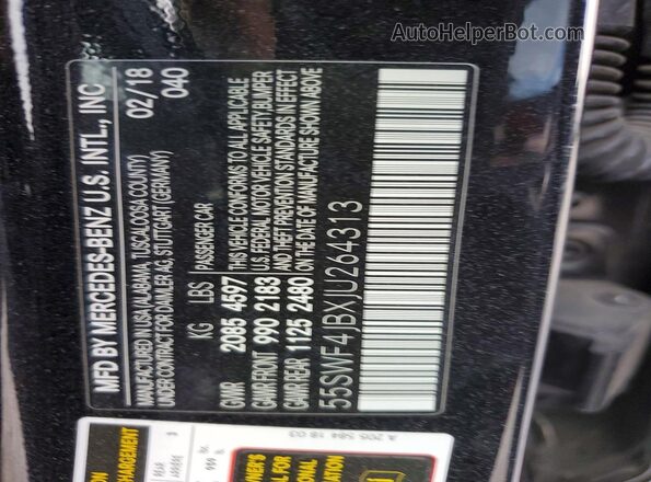 55SWF4JBXJU264313 2018 MERCEDES-BENZ C Black Vista de la etiqueta del VIN