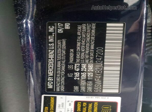 55SWF4KB2JU247200 2018 MERCEDES-BENZ C Blue Vista de la etiqueta del VIN