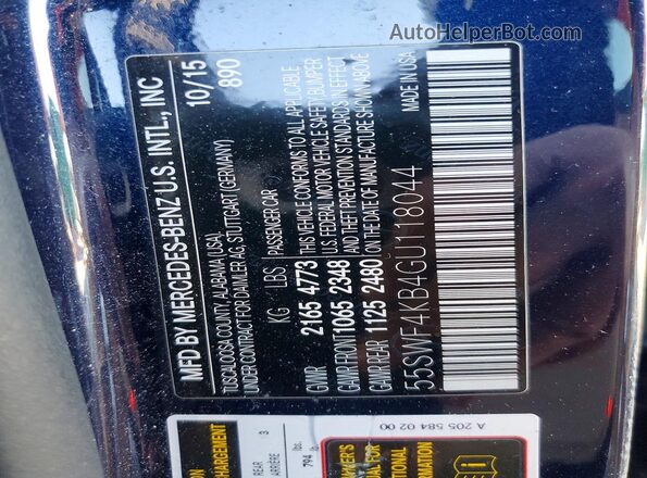 55SWF4KB4GU118044 2016 MERCEDES-BENZ C Blue Vista del compartimento del motor