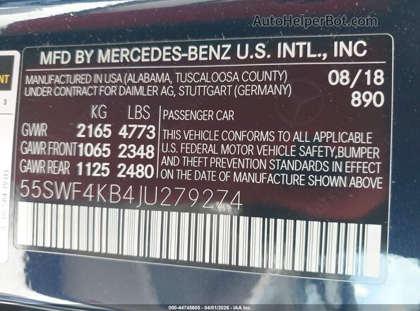 55SWF4KB4JU279274 2018 MERCEDES-BENZ C-CLASS Dark Blue Շարժիչի բաժամունքի տեսք