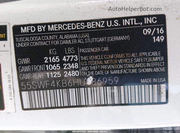 55SWF4KB6HU186959 2017 MERCEDES-BENZ C-CLASS Белый Вид подкапотного пространства