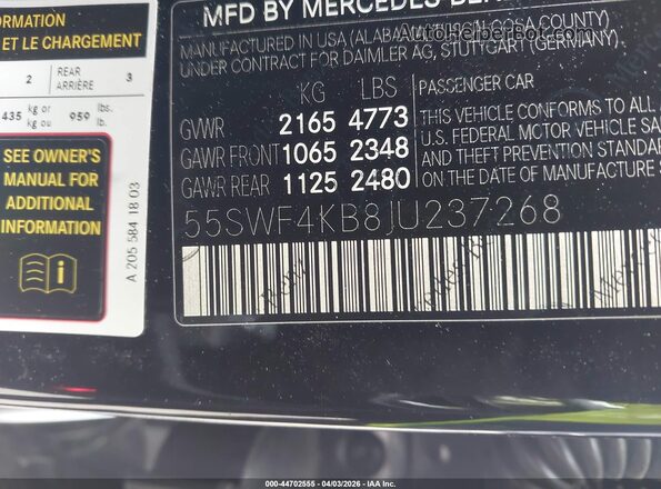 55SWF4KB8JU237268 2018 MERCEDES-BENZ C-CLASS Черный Вид подкапотного пространства