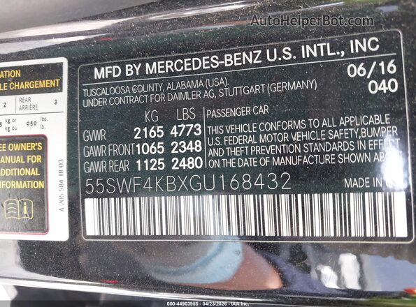 55SWF4KBXGU168432 2016 MERCEDES-BENZ C-CLASS Черный Вид подкапотного пространства