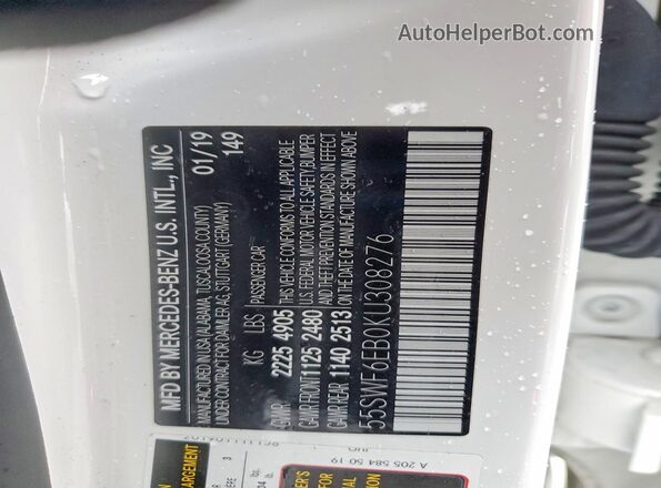 55SWF6EB0KU308276 2019 MERCEDES-BENZ C White Engine compartment view