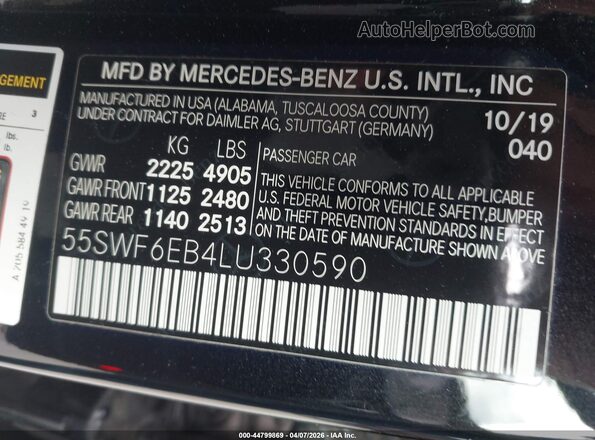 55SWF6EB4LU330590 2020 MERCEDES-BENZ AMG C 43 Black Engine compartment view