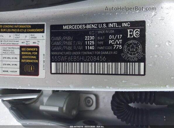 55SWF6EB5HU208456 2017 MERCEDES-BENZ AMG C 43 Silver Вид підкапотного простору