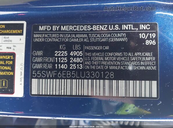 55SWF6EB5LU330128 2020 MERCEDES-BENZ AMG C 43 Blue Vista del compartimento del motor