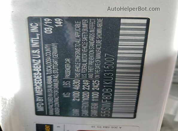 55SWF8DB1KU315007 2019 MERCEDES-BENZ C White Widok komory silnika