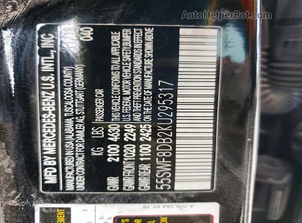 55SWF8DB2KU295317 2019 MERCEDES-BENZ C Black VIN sticker view
