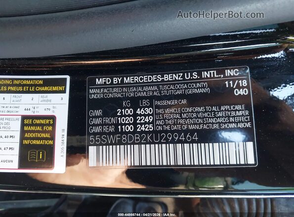 55SWF8DB2KU299464 2019 MERCEDES-BENZ C-CLASS Black Widok komory silnika