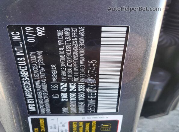 55SWF8EB2KU307495 2019 MERCEDES-BENZ C Gray VIN კოდის სტიკერის ხედი