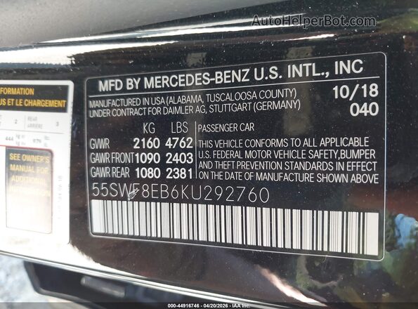 55SWF8EB6KU292760 2019 MERCEDES-BENZ C-CLASS Black Widok komory silnika