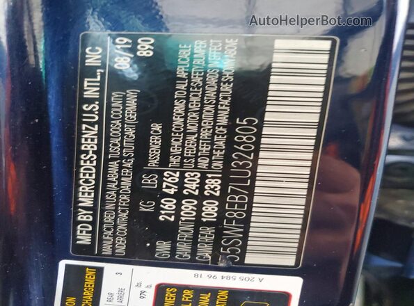 55SWF8EB7LU326805 2020 MERCEDES-BENZ C Black ძრავის განყოფილების ხედი