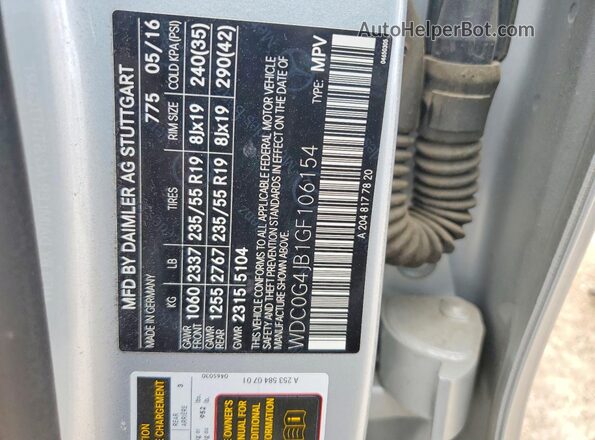 WDC0G4JB1GF106154 2016 MERCEDES-BENZ GLC-CLASS Silver Vista de la etiqueta del VIN