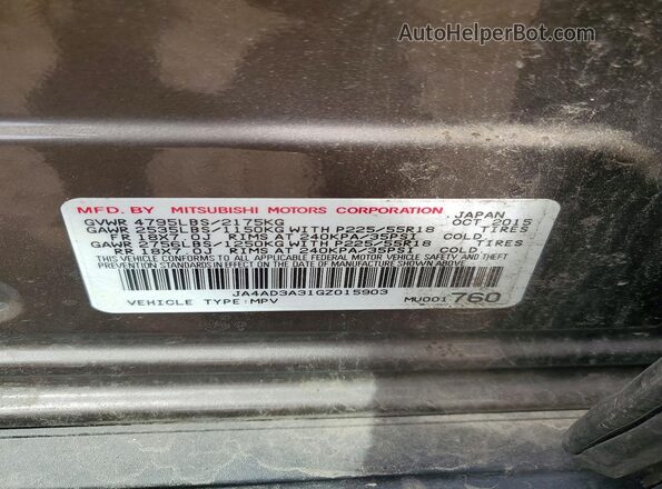 JA4AD3A31GZ015903 2016 MITSUBISHI OUTLANDER Коричневый Вид наклейки с VIN-кодом