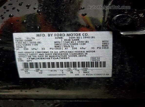 1FMUK8KH8TGA76991 2026 FORD FORD EXPLORER Black Widok naklejki z numerem VIN