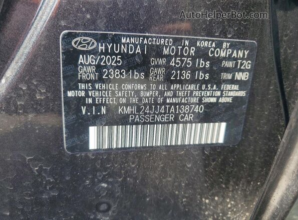 KMHL24JJ4TA138740 2026 HYUNDAI SONATA Серый Вид наклейки с VIN-кодом