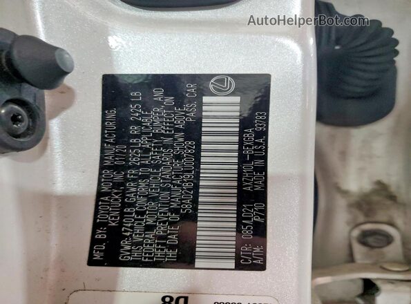 58AD21B19LU007828 2020 LEXUS ES White Vista del compartimento del motor