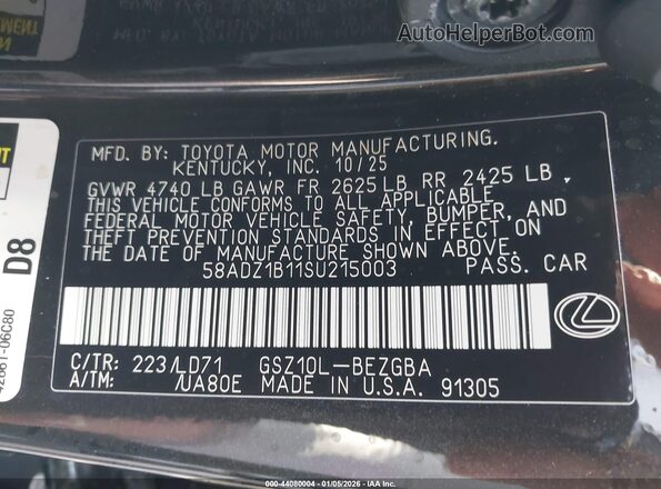 58ADZ1B11SU215003 2025 LEXUS ES 350 Black Շարժիչի բաժամունքի տեսք