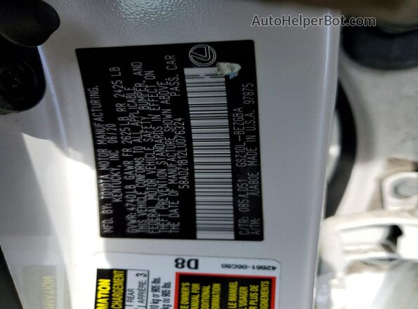 58ADZ1B12LU076324 2020 LEXUS ES White Widok komory silnika