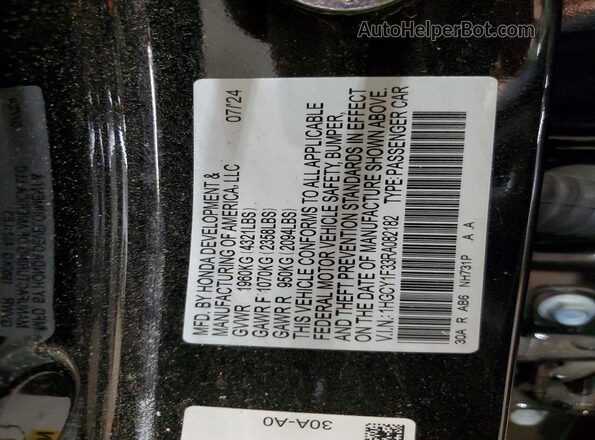 1HGCY1F33RA082182 2024 HONDA ACCORD Черный Вид наклейки с VIN-кодом
