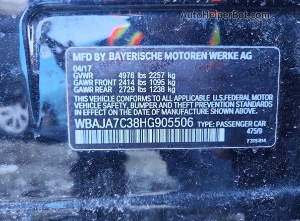 WBAJA7C38HG905506 2017 BMW OTHER Черный Вид наклейки с VIN-кодом