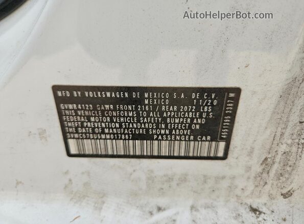 3VWC57BU5MM017867 2021 VOLKSWAGEN JETTA White სალონის 360-გრადუსიანი ხედი