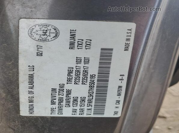 5FNRL5H37HB504195 2017 HONDA ODYSSEY Серый Вид наклейки с VIN-кодом