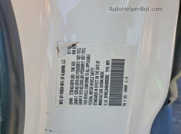 5FNRL5H66HB003003 2017 HONDA ODYSSEY Белый Вид наклейки с VIN-кодом