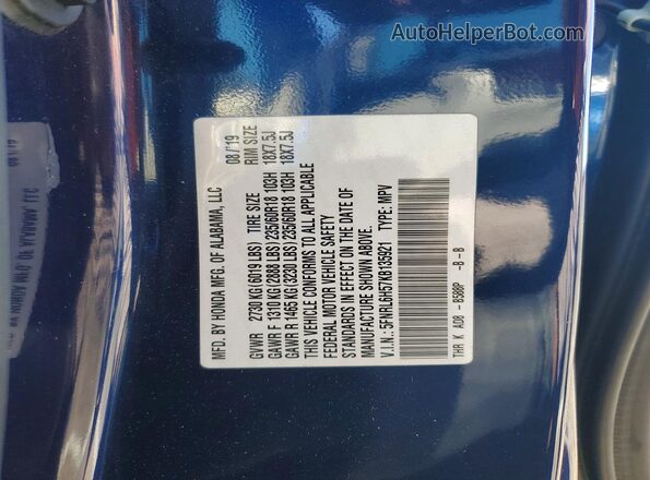 5FNRL6H57KB135921 2019 HONDA ODYSSEY Синий Панорамный вид салона 360°